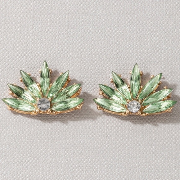 Any 2/$20! Gold & Green Crystal Fan Stud Earrings - Picture 5 of 7